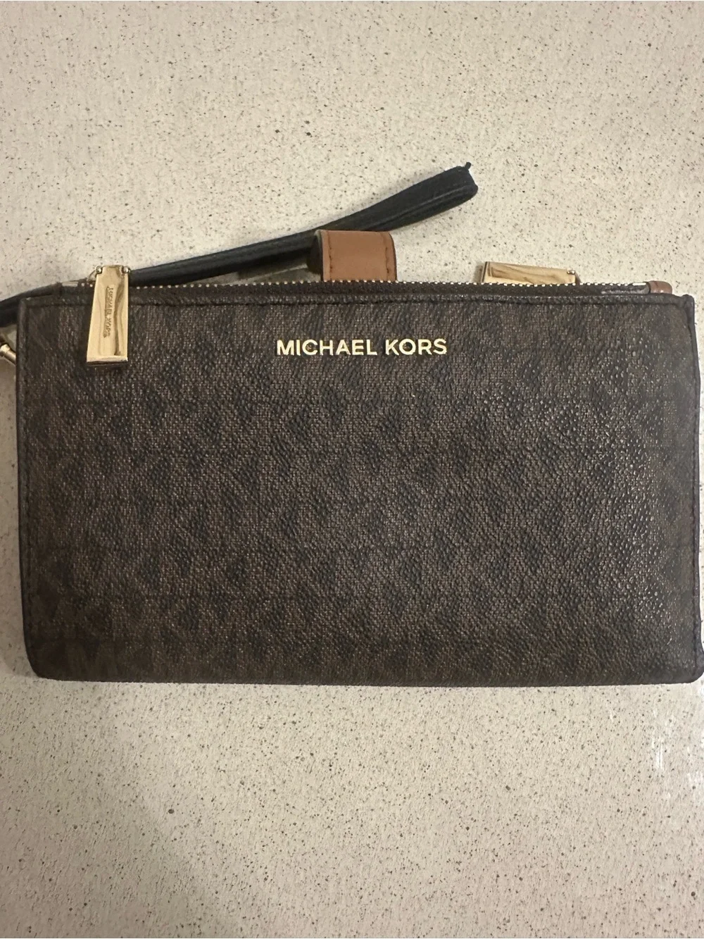 Michael Kors Signature MK Wristlet Wallet – Brown/Tan – Synthetic Materi